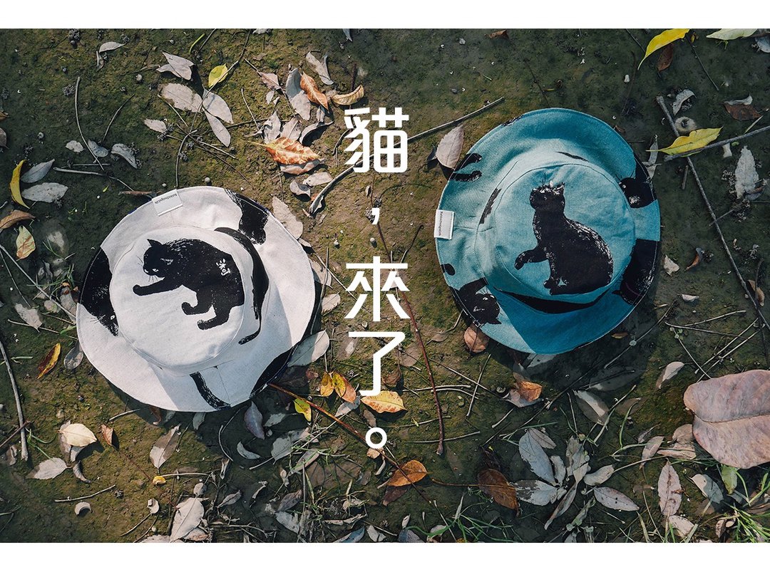 猫 来了 - 亲子遮阳帽 - 帽子 - 棉 白色