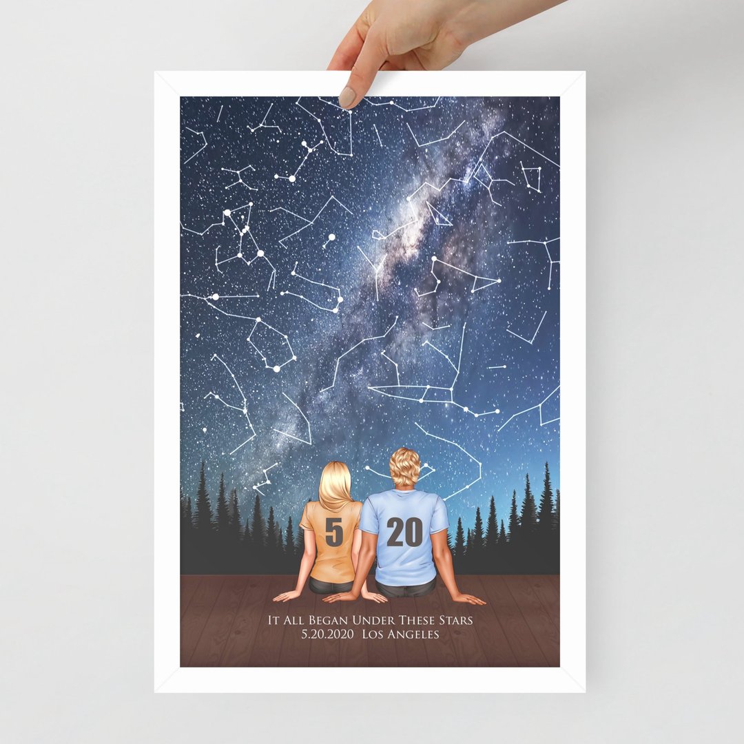 纪录交往当天的真实星空夜晚定制情侣似颜绘插图肖像画像电子档案 - 摆饰 - 铝合金 白色