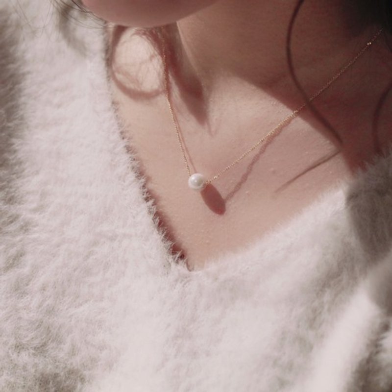 7mm Simple Pearl Pendant Gold Chain ~ Akoya Pearl White ~ - 项链 - 珍珠 白色