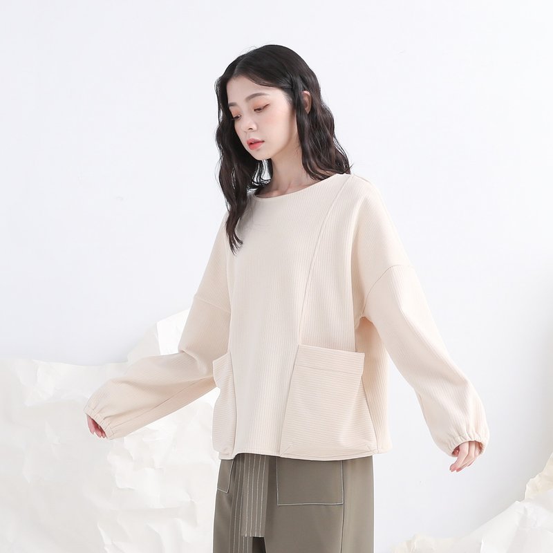 Youran_悠然大口袋上衣_21AF004_米 - 女装上衣 - 聚酯纤维 白色