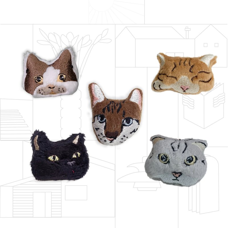 猫脸胸针，猫/黑猫/橘子猫/灰猫 - 编织/刺绣/羊毛毡/裁缝 - 聚酯纤维 卡其色