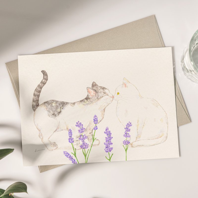 明信片 猫与薰衣草 - 卡片/明信片 - 纸 多色