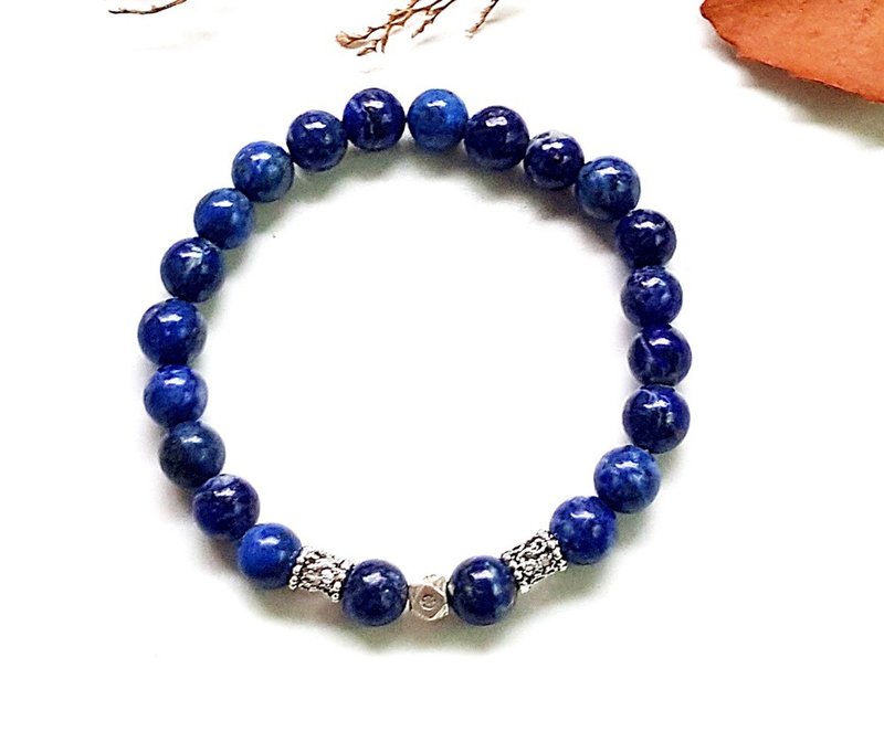 五行--木系能量石 青金石 925纯银手链 天然石 极简 定制化 圣诞 - 手链/手环 - 宝石 蓝色