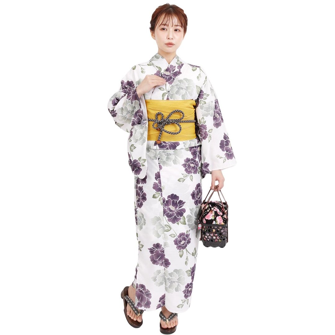 日本 和服 聚酯纤维 梭织 女性 浴衣 腰带 2件组 F Size X41-02B - 其他 - 聚酯纤维 