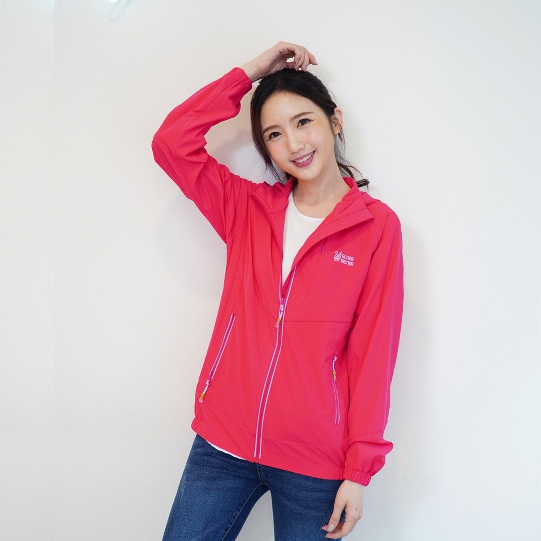 中性款防风防泼水抗UV反光连帽外套GJ10019玫红 - 女装休闲/机能外套 - 聚酯纤维 粉红色