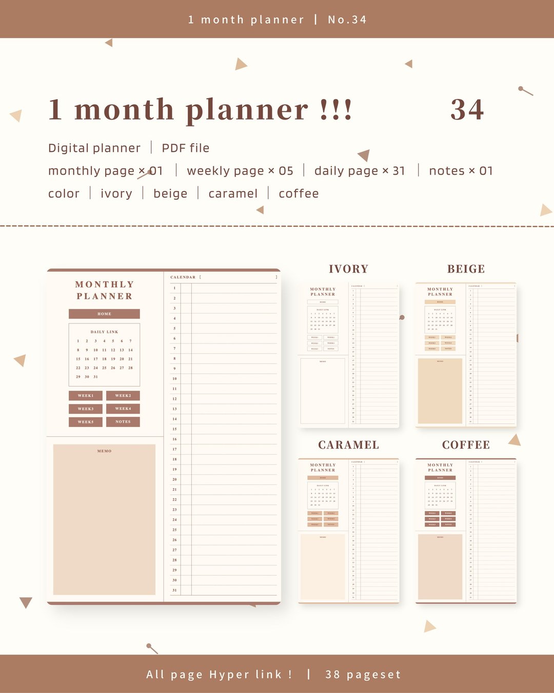 [Monthly planner / No.34 / vertical] Digital planner that can be used repeatedly every month - 其他数码商品 - 其他材质 
