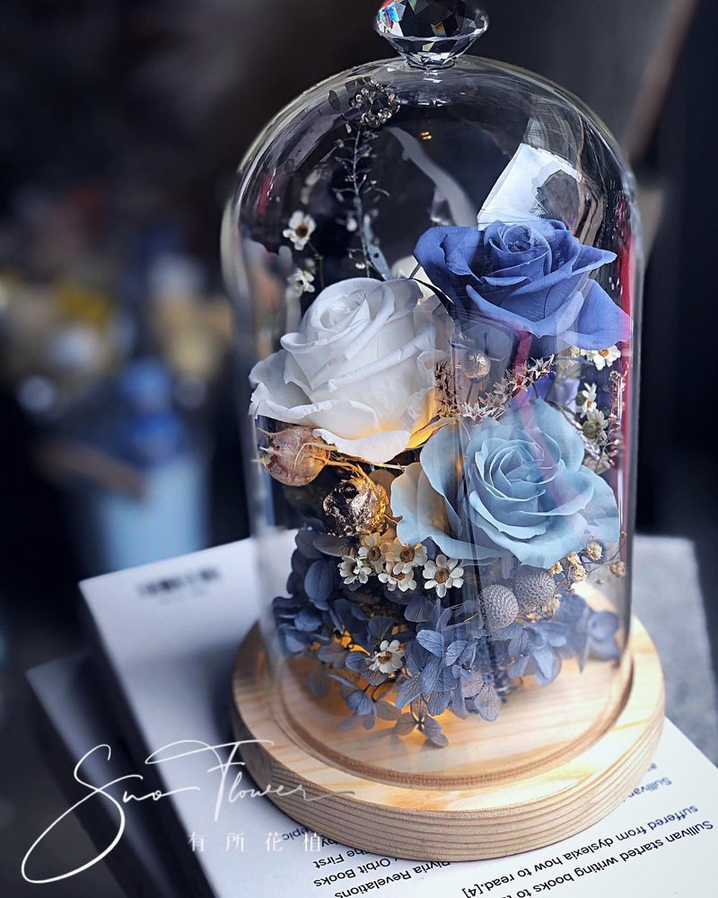 永生花大玻璃盅/永生花/居家布置/办公室疗愈小物/送礼小物 - 干燥花/捧花 - 其他材质 