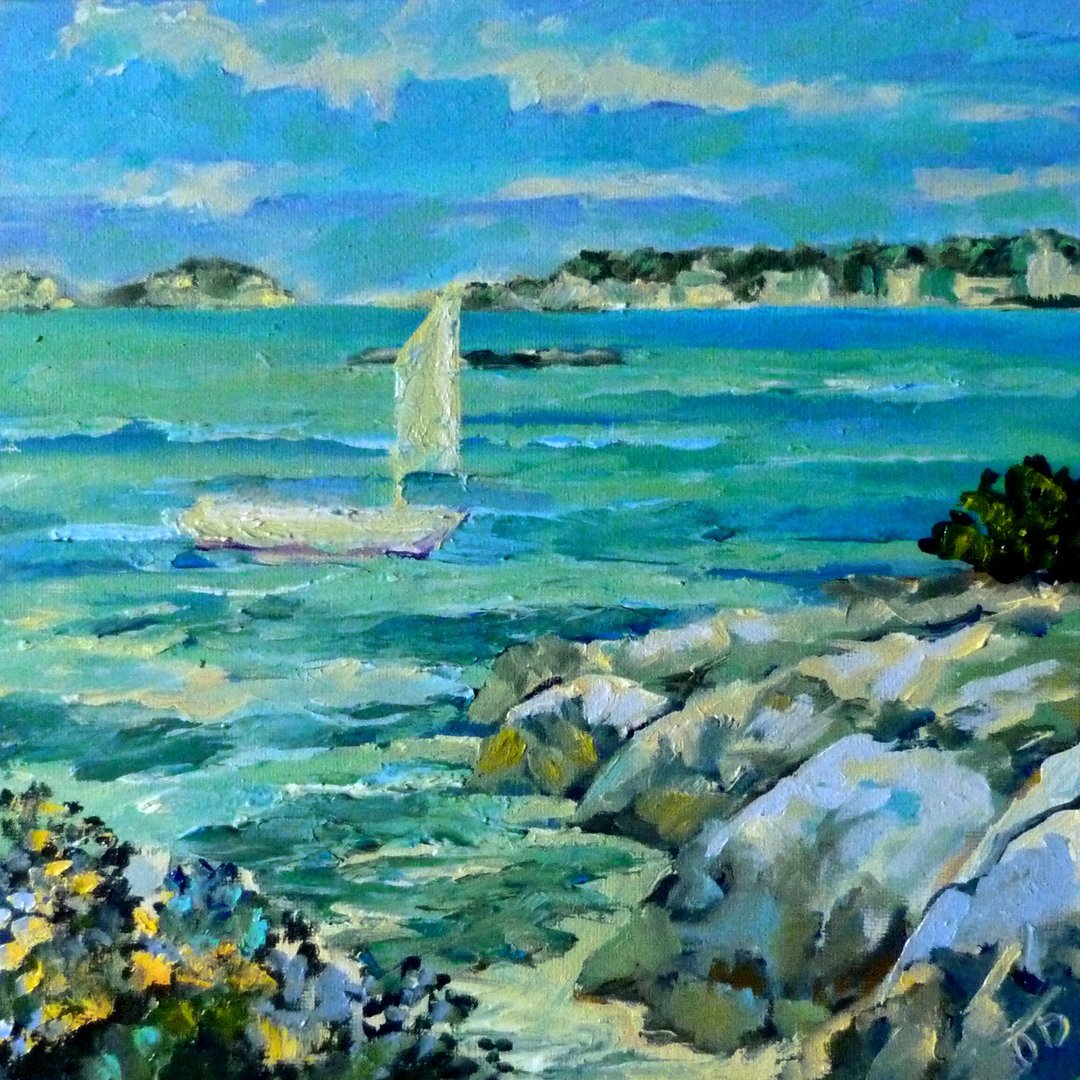 画布上的海景油画 - 原创艺术 - 海岸画作 - 海洋挂画 - 海报/装饰画/版画 - 棉 蓝色