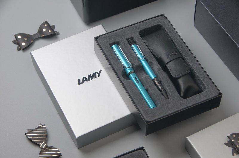 【雷雕刻字】LAMY 双入笔套礼盒  (钢笔+原子笔) / Al star-璧玺 - 钢笔 - 铝合金 金色
