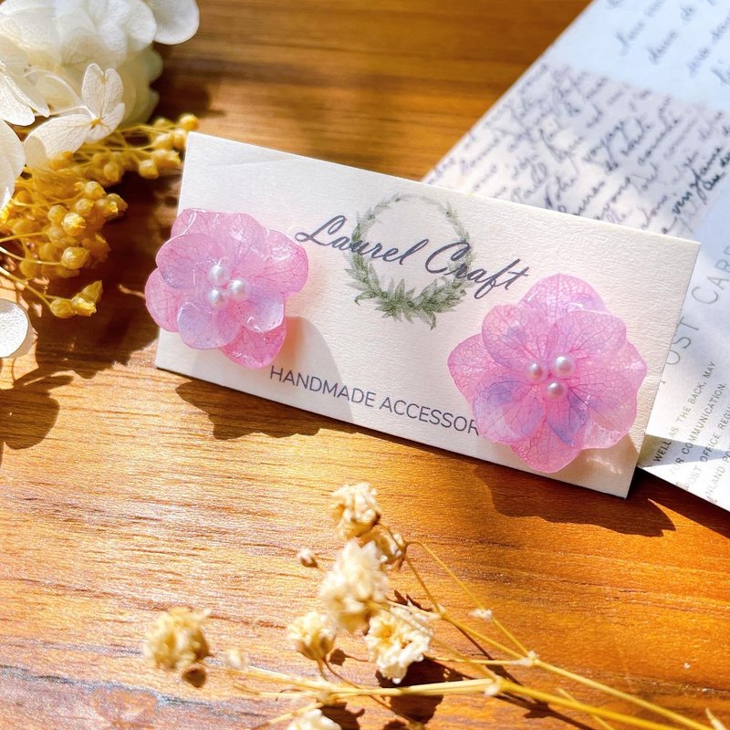 绣球花系列 粉红迷踪  925纯银针耳环/无痛耳夹 - 耳环/耳夹 - 植物．花 粉红色