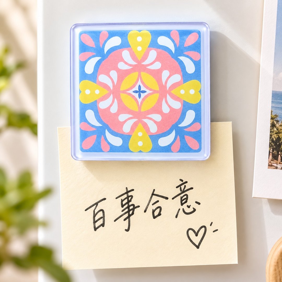 好合花砖磁铁压克力夹 - 冰箱贴/磁贴 - 压克力 蓝色