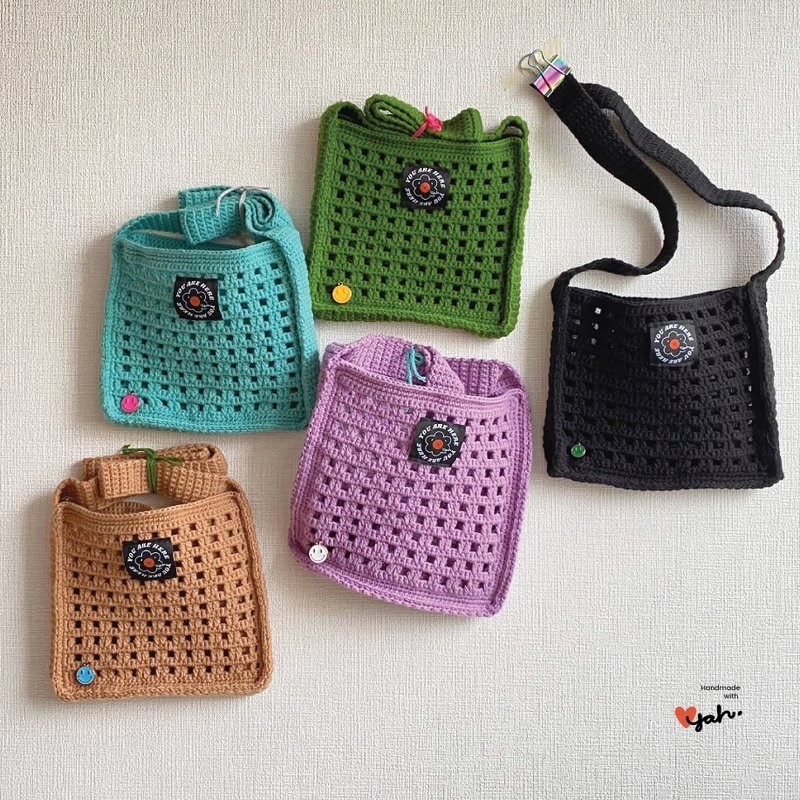 手工编织篓空侧孭袋 (棕色) - 侧背包/斜挎包 - 聚酯纤维 咖啡色