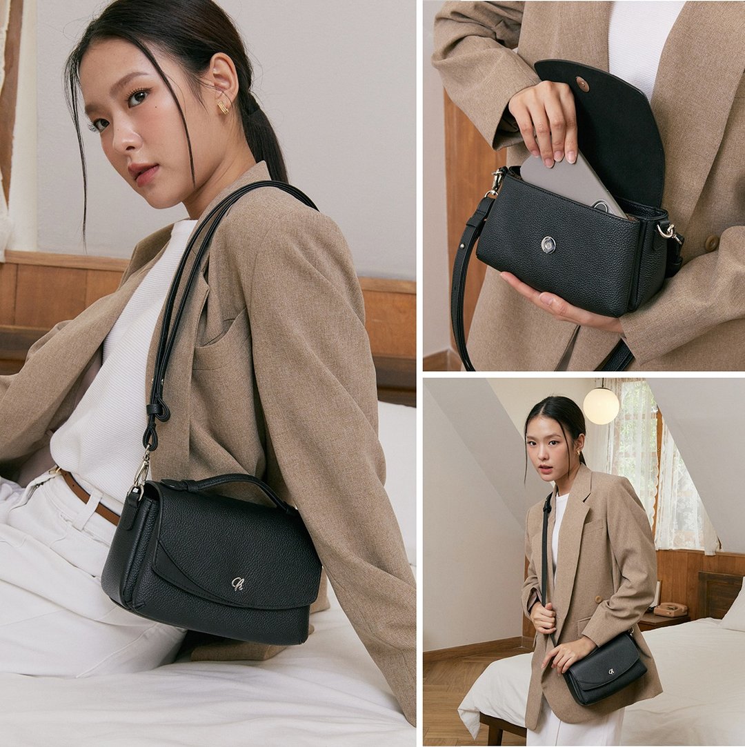 Megan (黑色)：斜背包, 牛皮, 轻巧, 迷你包, 手提包 - 手提包/手提袋 - 真皮 黑色