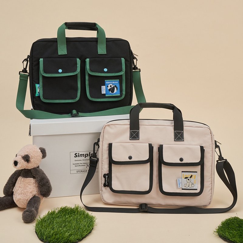 黑白拼色双口袋电脑包  防水防震可斜跨笔电包 - 电脑包 - 其他材质 