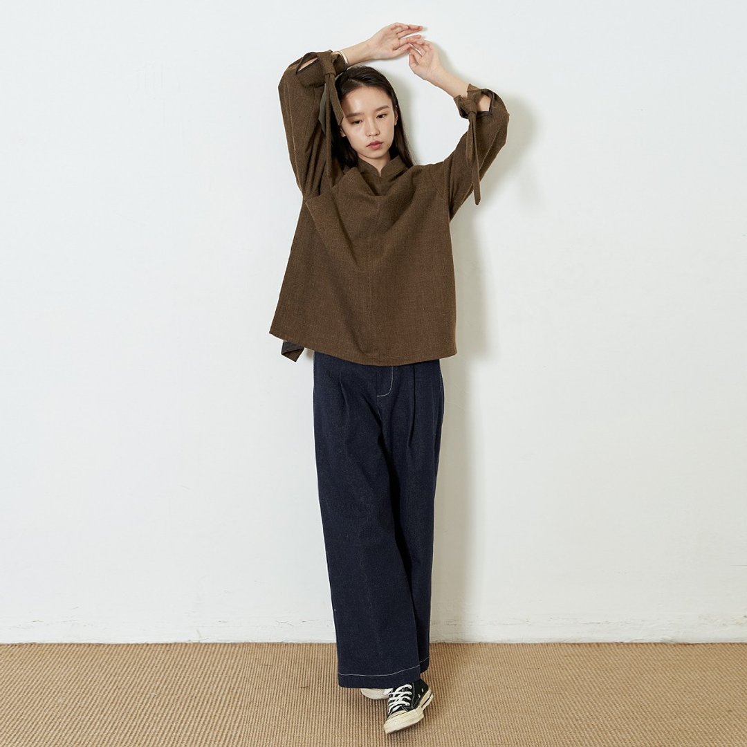 秋冬輕薄羊毛呢斜襟復古外套 SH210606 - 女装上衣 - 羊毛 咖啡色
