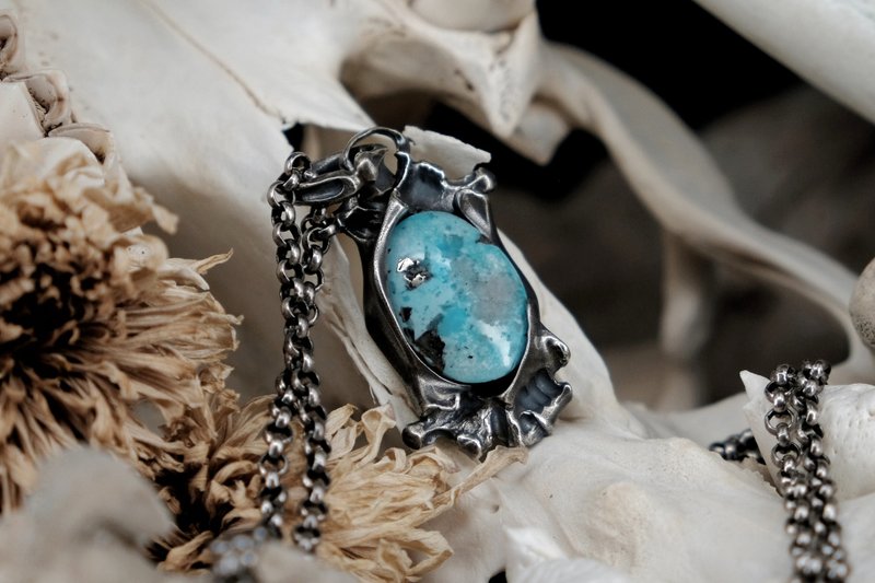 【山骸纪】幽澄之境-黄铁矿绿松项链 - 项链 - 银 银色