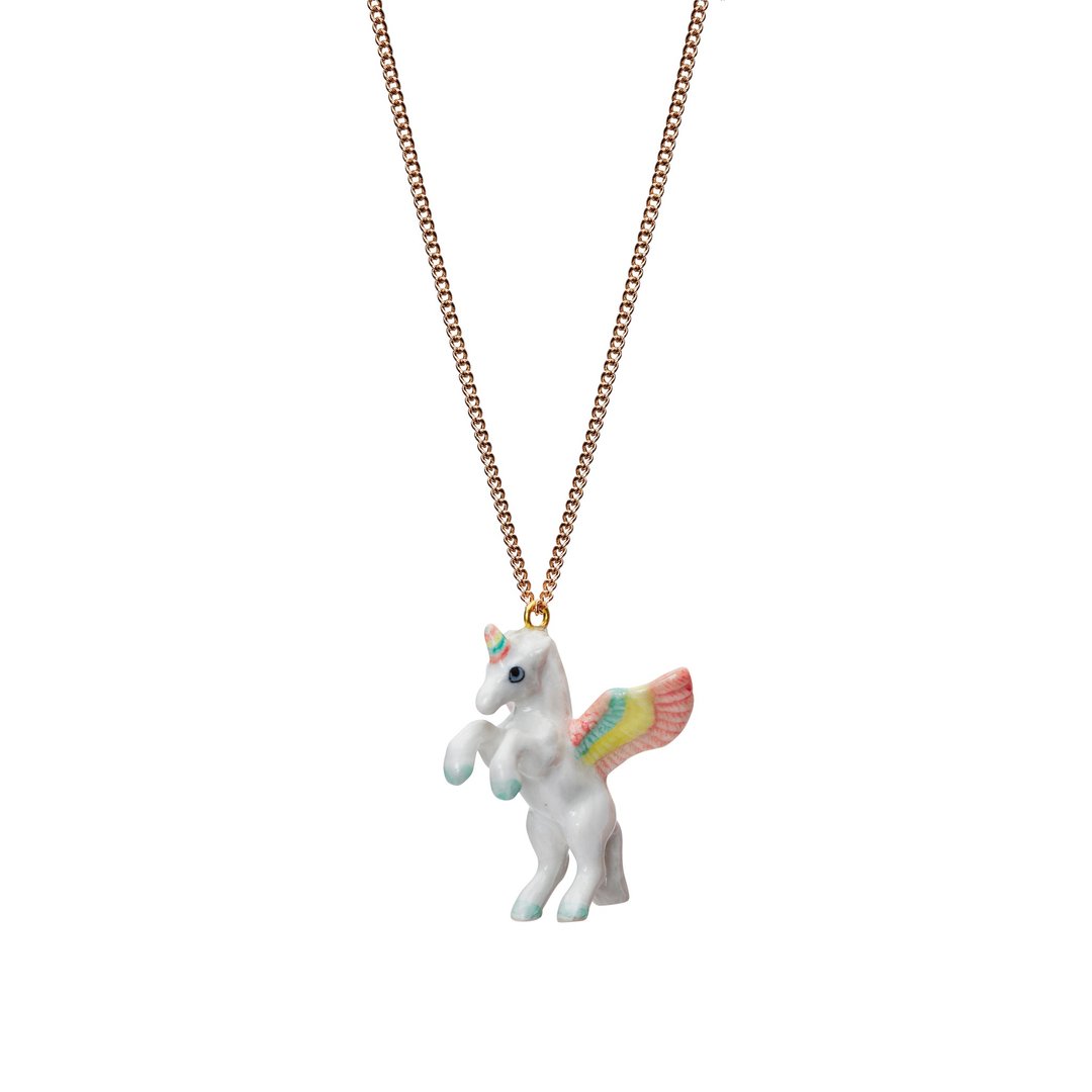 AndMary 手绘瓷项链-彩虹独角兽 礼盒包装 Pastel Flying Unicorn - 项链 - 瓷 多色