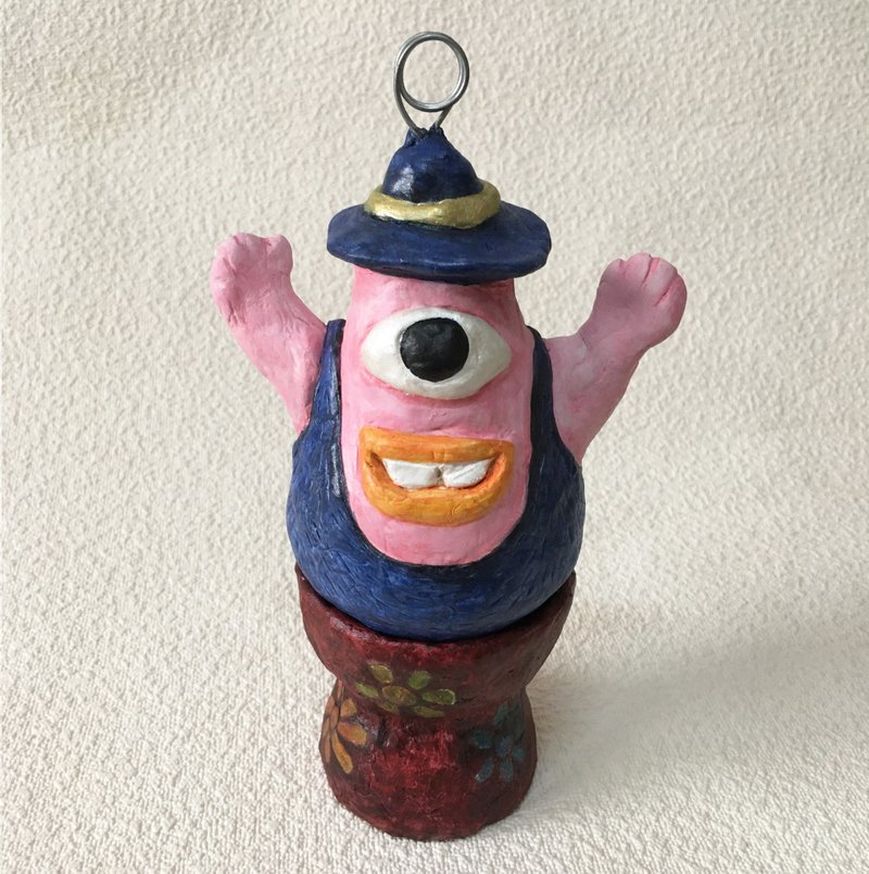note clipping handcraft doll / A little hat monster (with pedestal) - 摆饰 - 环保材料 蓝色