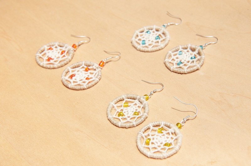 情人节礼物 圣诞礼物 手工编织棉麻彩虹色捕梦网耳环 耳饰 耳针 耳夹 - 原味棉麻 ( 可改夹式 ) - 耳环/耳夹 - 棉．麻 多色