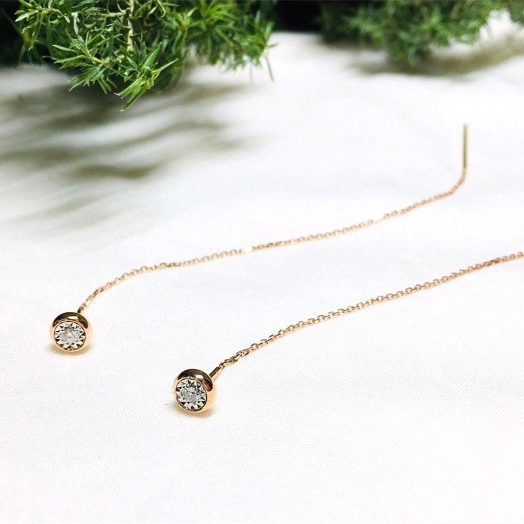 【Jewelry Ya 茱丽叶】18K 玫瑰金 垂坠 放大款 圆钻耳环 - 耳环/耳夹 - 钻石 