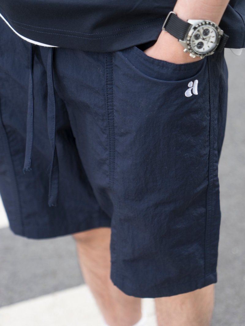 SHORTS 轻薄速干面料 海军蓝夏日短裤沙滩裤复古日系基础款城市通 - 男士短裤 - 聚酯纤维 蓝色
