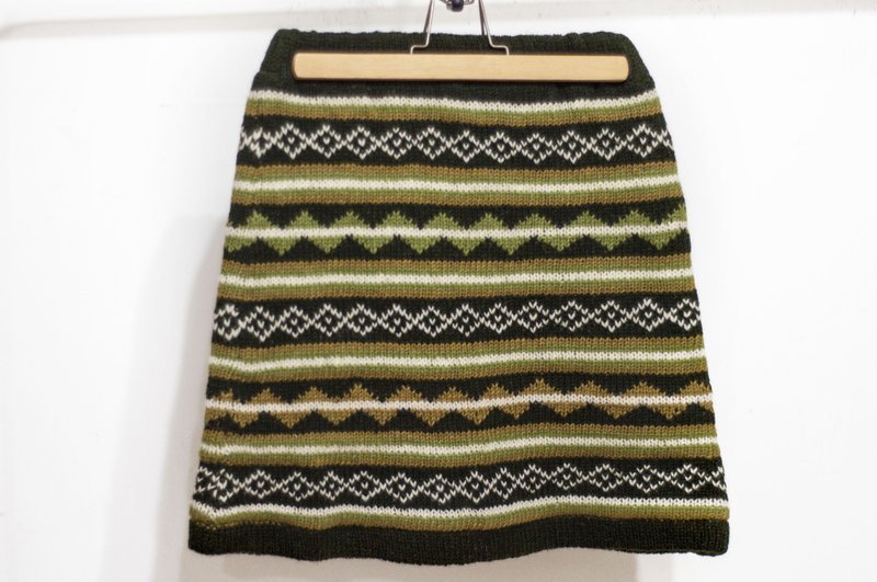 羊毛钩织裙/民族风裙/内刷毛针织裙skirt/波希米亚裙-南美洲草原 - 裙子 - 羊毛 绿色