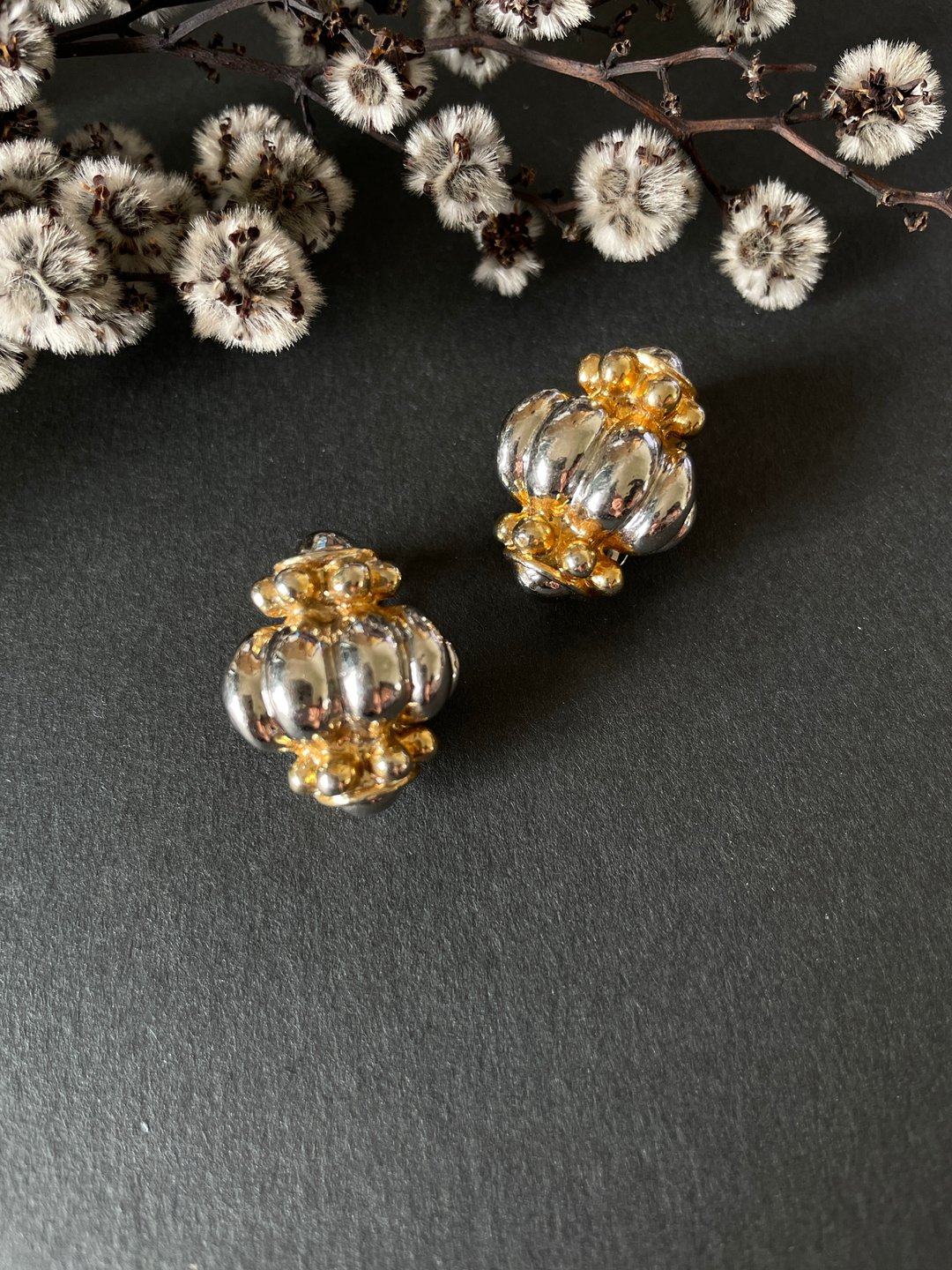 古董金银双色水滴夹式耳环  c504 - 耳环/耳夹 - 其他金属 金色