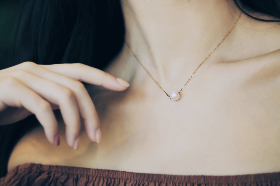 【Akoya Pearl】纯18K黄金串动无暇珍珠吊坠项链 珠宝订制 P012 - 锁骨链 - 珍珠 白色