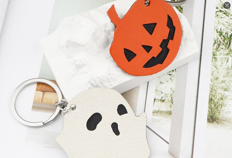簡約手作 万圣节幽灵南瓜包包挂饰 - 钥匙链/钥匙包 - 真皮 多色