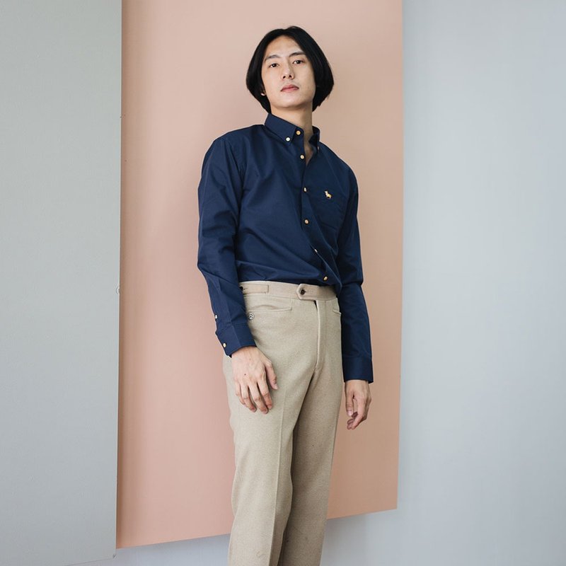 (SOLD) CORGI // navy // men slim fit - 男装衬衫 - 棉．麻 蓝色