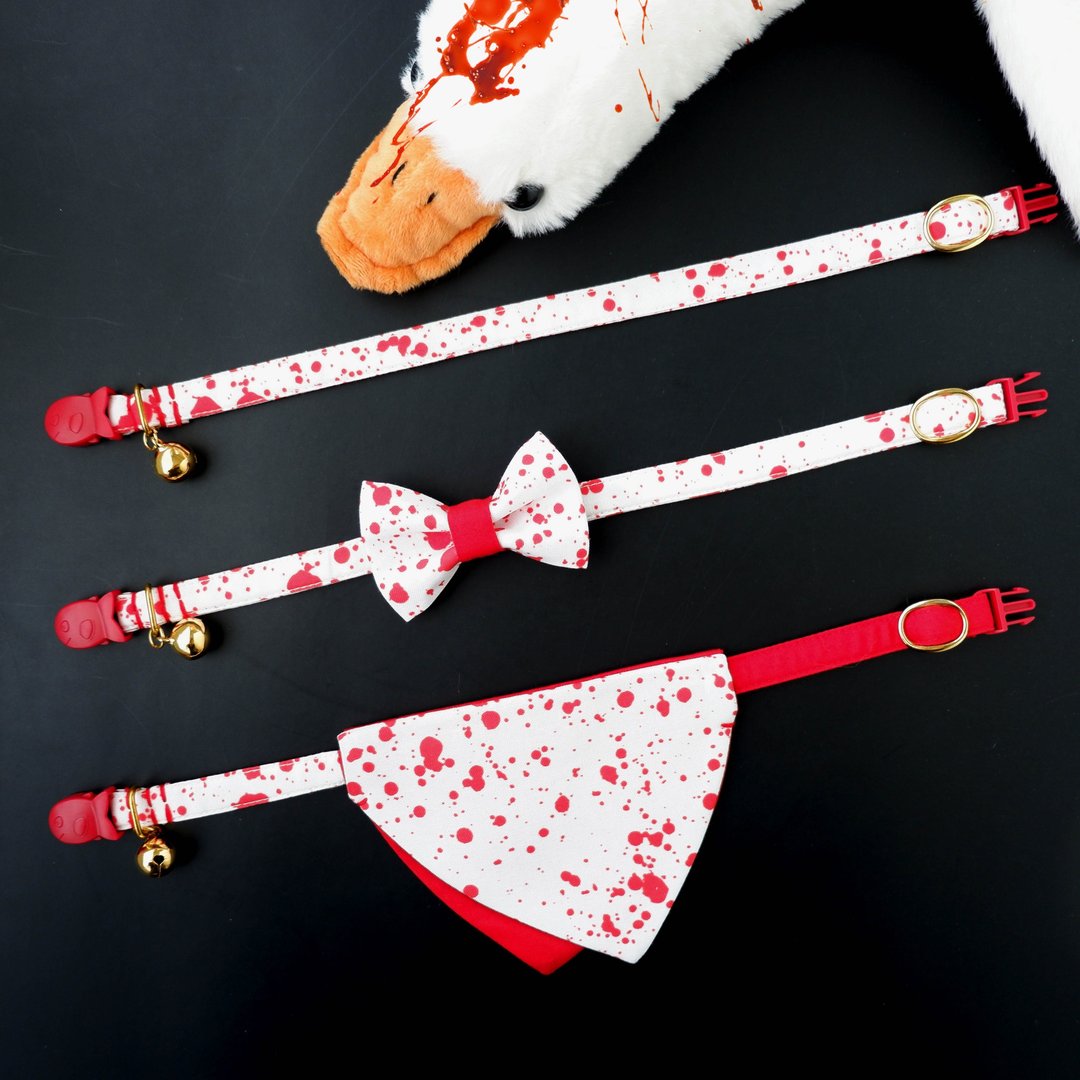 Bloody Halloween Cat Collar set ,Removable bloody bow tie, Removable bandana - 项圈/牵绳 - 棉．麻 红色