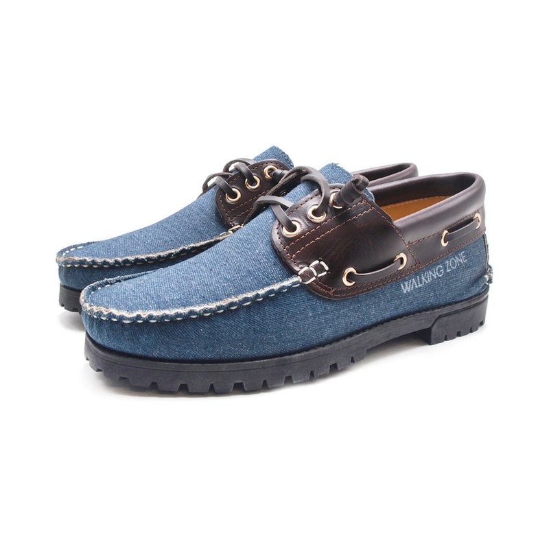 WALKING ZONE 牛仔款 帆船雷根鞋 男鞋-牛仔蓝 - 女款短靴 - 真皮 