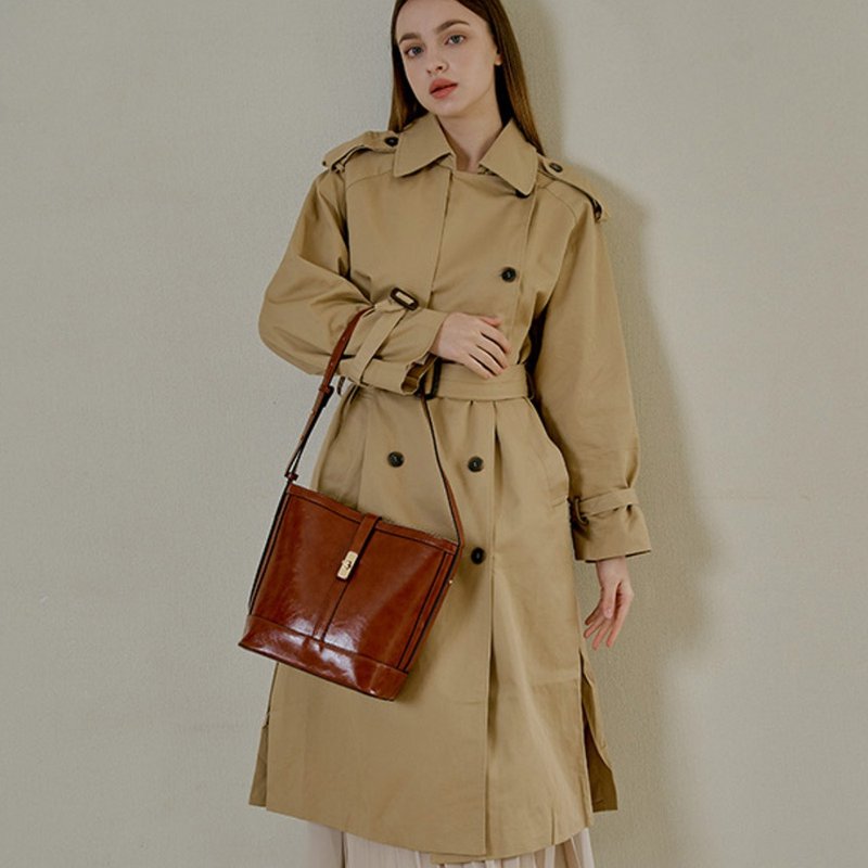 韩国KIMMY BAG | 棕色 | 大容量 手袋 单肩包 水桶包 - 侧背包/斜挎包 - 人造皮革 咖啡色