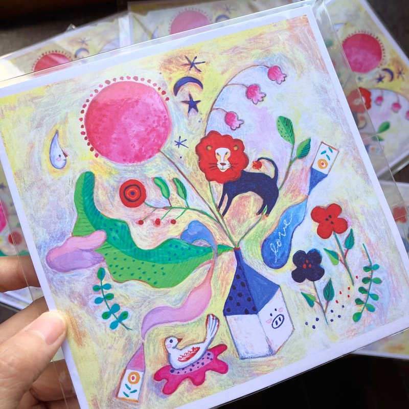 艹方明信片 红色狮子 原创插画 万用卡 明信片 - 卡片/明信片 - 纸 多色