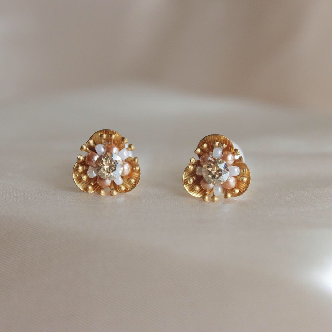 莳花 黄铜  施华洛世奇 SWAROVSKI 钻 - 耳环/耳夹 - 铜/黄铜 金色