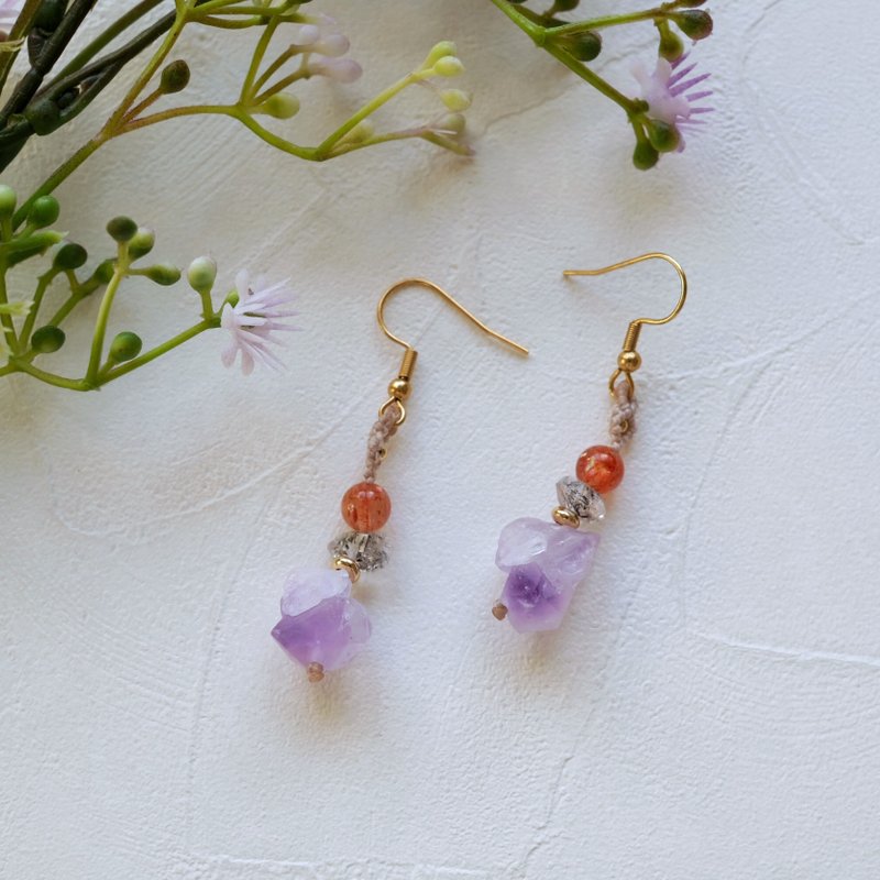 紫晶牙/闪灵钻/太阳石编织耳环 - 耳环/耳夹 - 聚酯纤维 