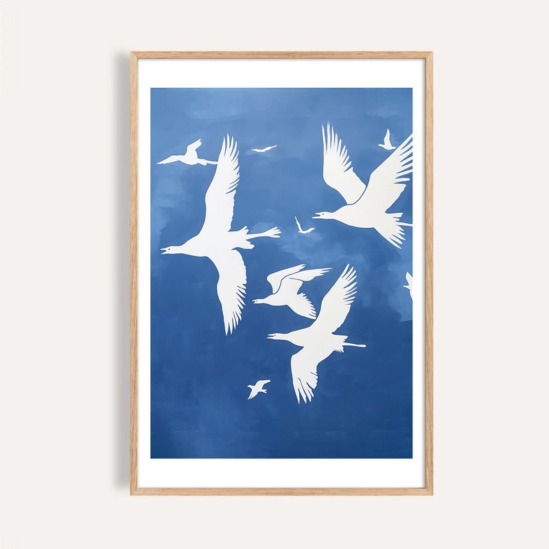 蓝空飞行 Blue Sky Flight / 当代版画剪影插画 - 海报/装饰画/版画 - 纸 