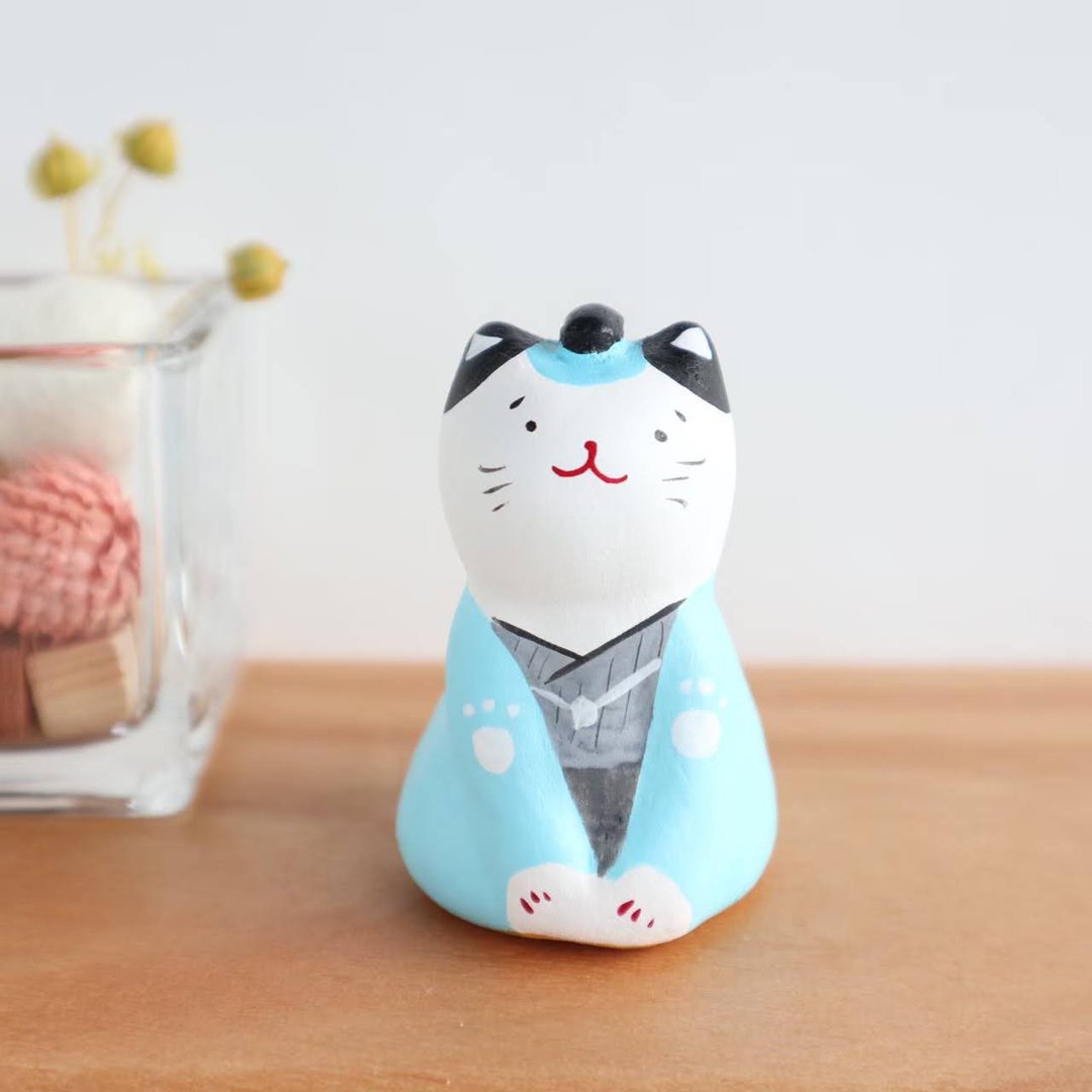 Chonmage cat figurine light blue - 摆饰 - 粘土 蓝色