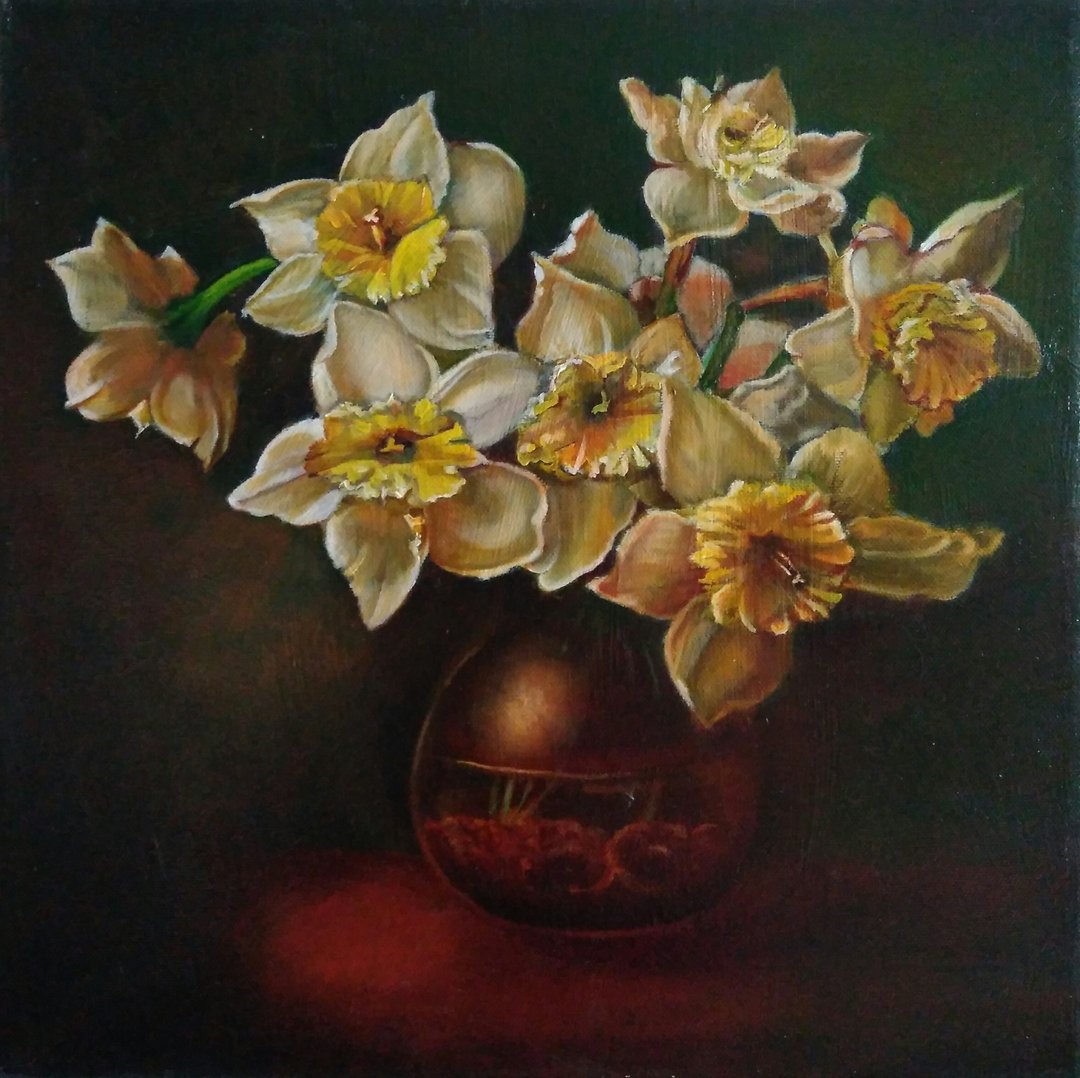 Jonquil Bouquet Painting Original Art, Daffodil Wall Art, Narcissus Art, 手工油畫 - 海报/装饰画/版画 - 棉 多色
