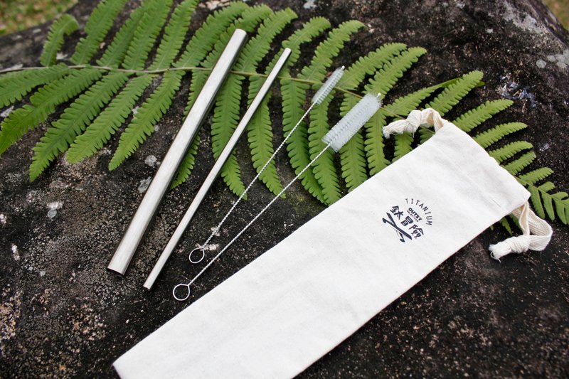 纯净无毒钛吸管刷具四件 附收纳袋 交换礼物 - 随行杯提袋/水壶袋 - 其他金属 银色