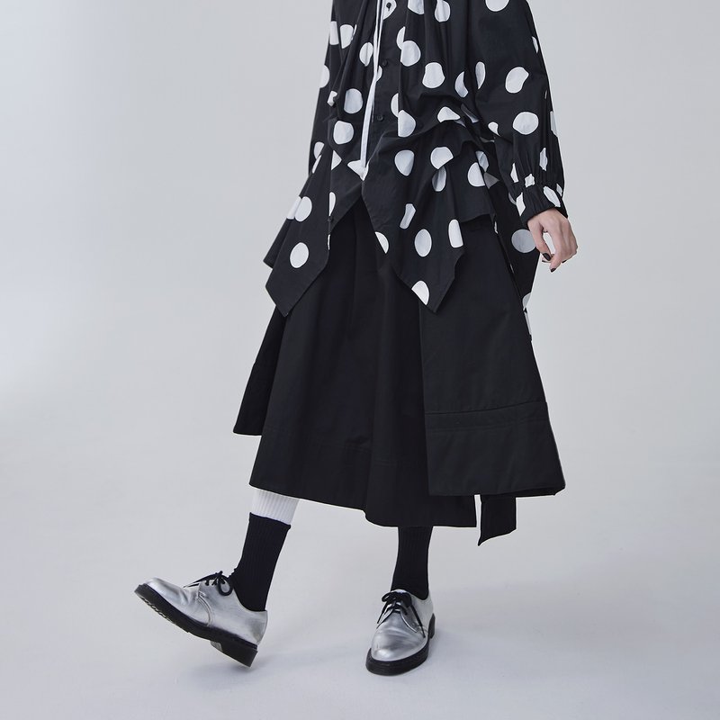 高低差铺棉长裙 - 裙子 - 棉．麻 黑色