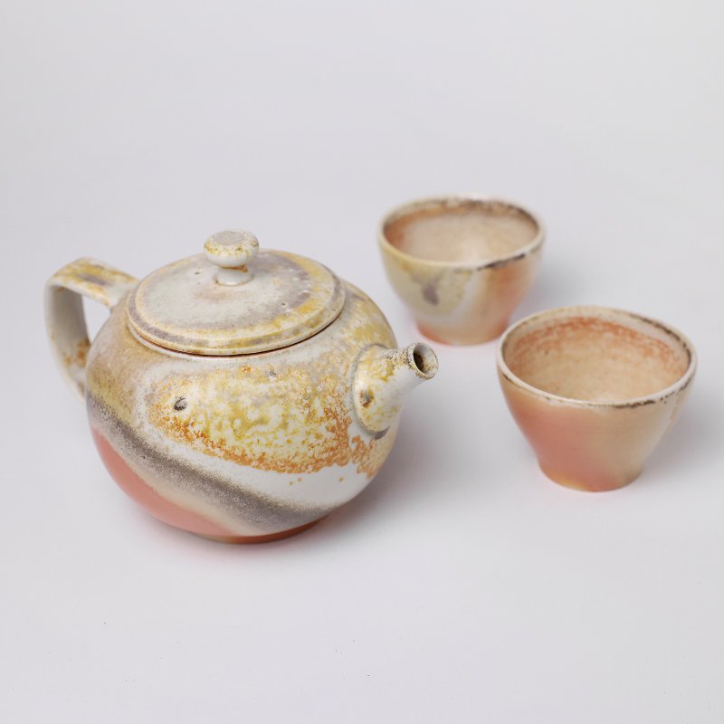 明芽窑 | 柴烧白瓷落灰壶 一壶两杯 茶具组 搜藏品 茶壶 茶杯 H11 - 茶具/茶杯 - 陶 橘色
