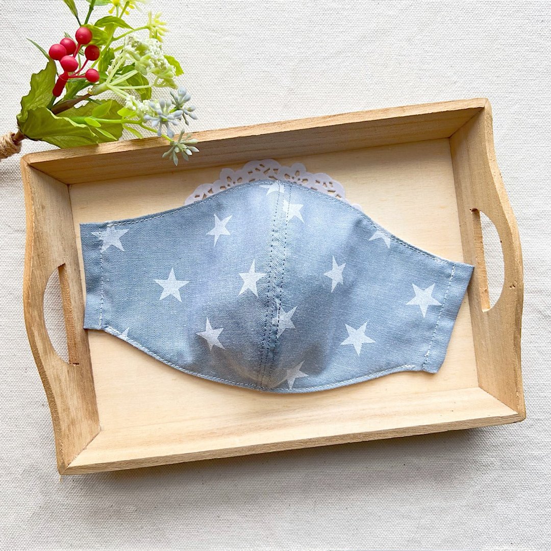 日本布粉蓝星星可放滤芯立体棉布口罩 (大/中/小码) 手工制作 - 口罩 - 棉．麻 多色