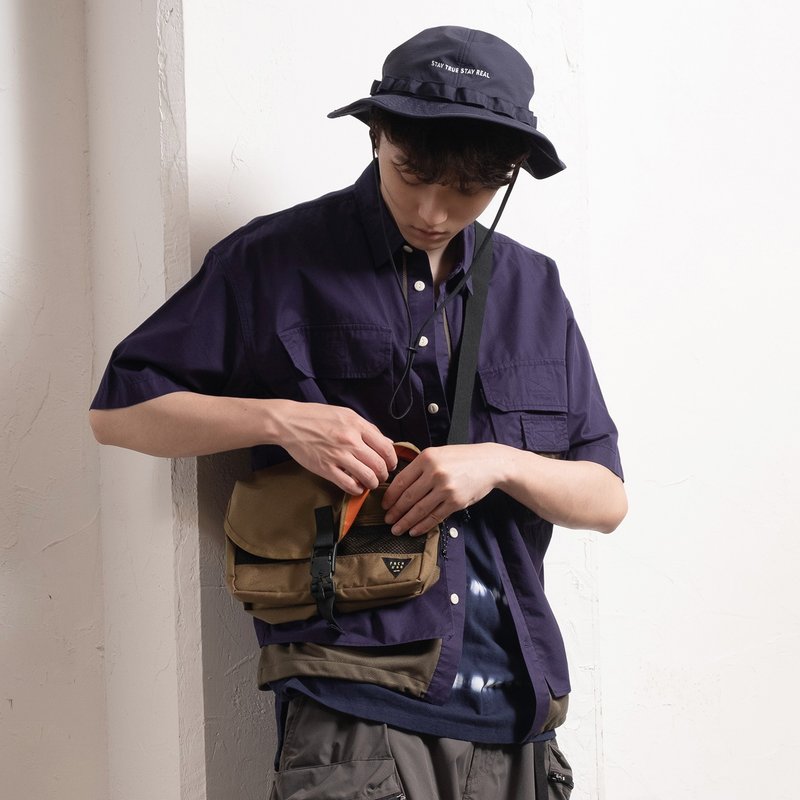 【多功能】二合一可拆式斜肩袋 - 棕//黑//军绿色 (BA259) - 侧背包/斜挎包 - 尼龙 咖啡色