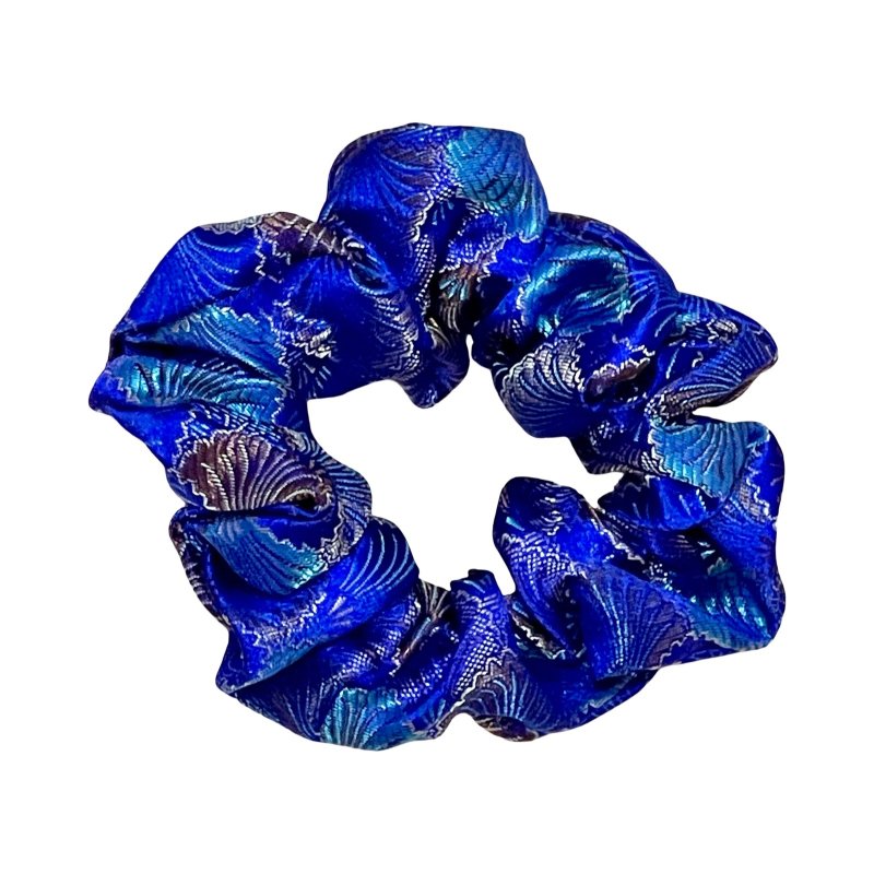 锦浪潋蓝 中尺寸 织锦缎发圈 大肠圈 发束 发绳 发饰 - 发饰 - 丝．绢 蓝色