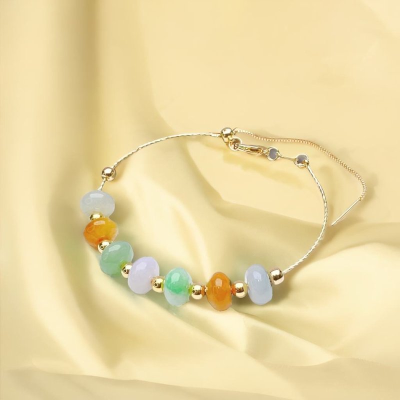 多彩翡翠算盘珠手链 14K包金 | 天然缅甸A货翡翠 | 送礼 - 手链/手环 - 玉石 多色