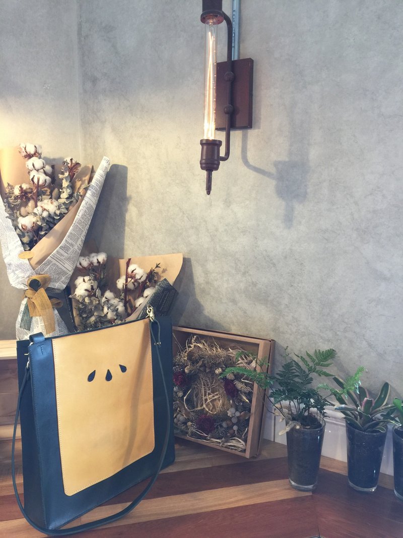 小玉西瓜手提/斜背包 皮革手工缝制 - 侧背包/斜挎包 - 真皮 黄色