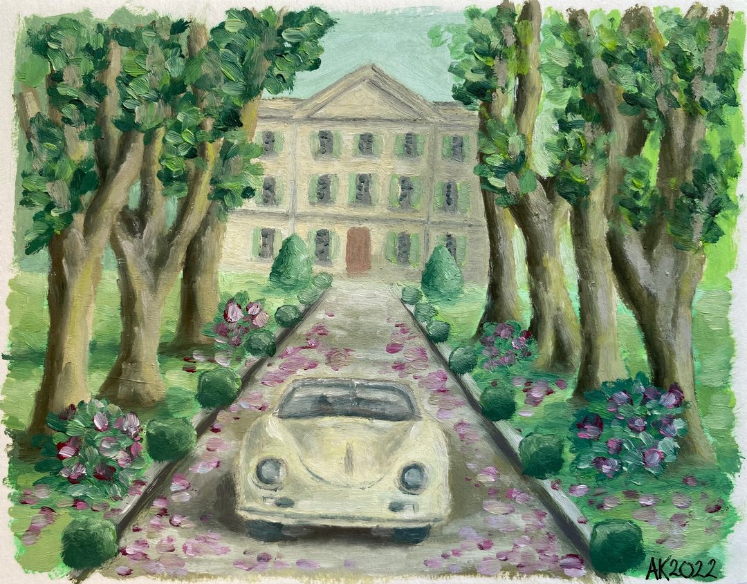 家庭花园油画，法国花园，保时捷汽车，风景自然，婚礼 - 墙贴/壁贴 - 其他材质 绿色