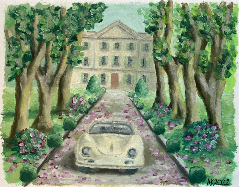 家庭花园油画，法国花园，保时捷汽车，风景自然，婚礼 - 墙贴/壁贴 - 其他材质 绿色