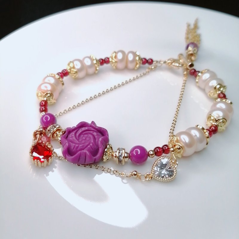 金银财宝Jinyincaibao 紫云母珍珠双条链流苏手链 - 手链/手环 - 珍珠 